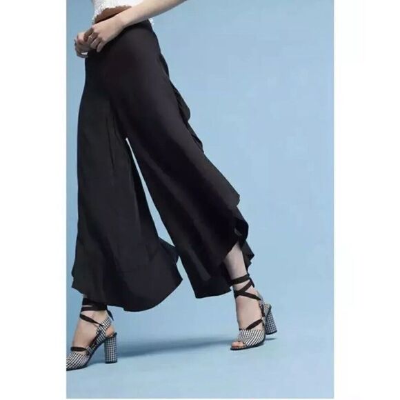 Anthropologie Elevenses Antilles Ruffled Pants Size 6 Wide Leg Split Side Tulip - Picture 3 of 9